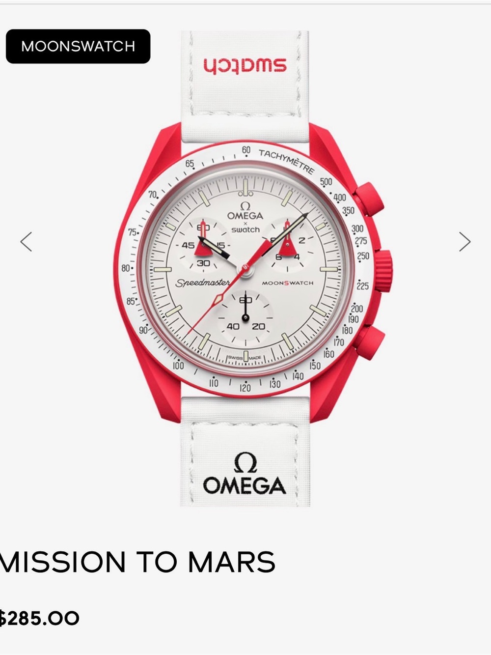 Omega Speedmaster Strap in White with Red Accent